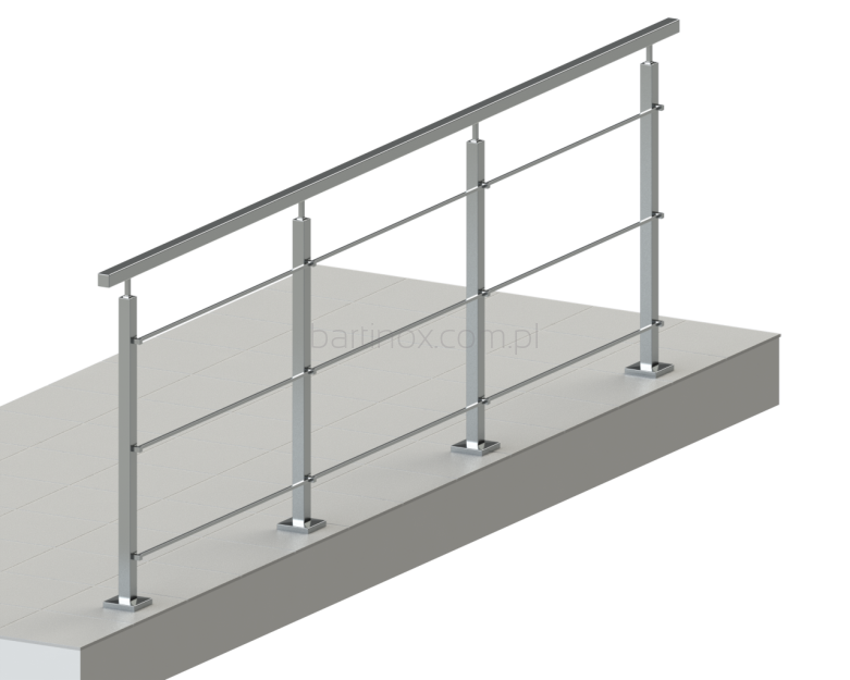 Balustrada dł.1mb, System 40X40 mm, 3 pręty poziome Ø12 lub 10x10 mm  , Satyna wys.100 cm ,mocowanie na wierzch 