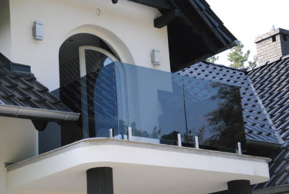 Balustrada całoszklana szkło 6,6,4 mm VSG ESG grafitowe mocowanie w uchwytach inox 