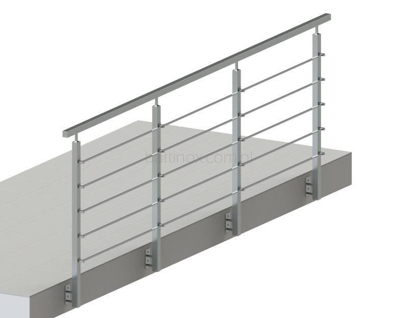 Balustrada dł.1mb, System 40X40 mm, 5 pręty poziome Ø12 lub 10x10 mm  , Satyna wys.100 cm ,mocowanie do boku  