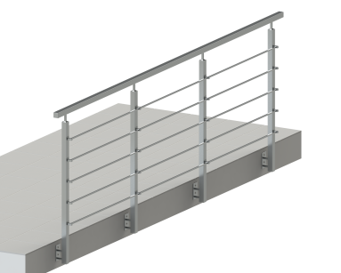 Balustrada dł.1mb, System 40X40 mm, 5 pręty poziome Ø12 lub 10x10 mm  , Satyna wys.100 cm ,mocowanie do boku  