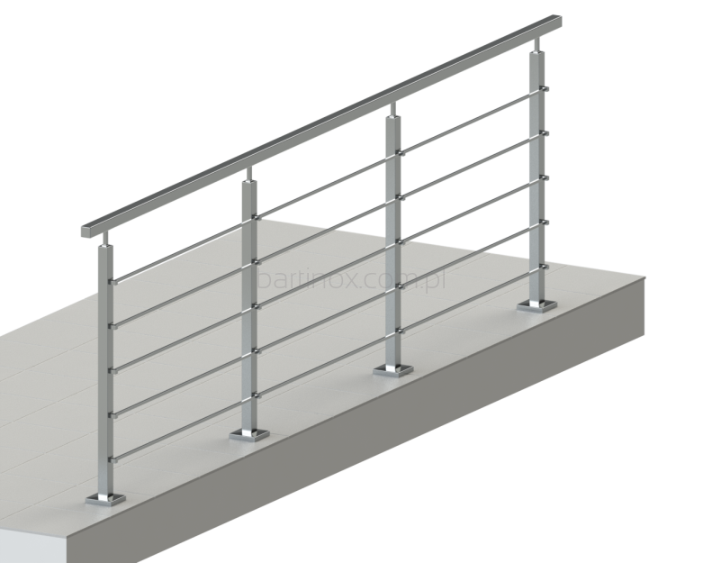 Balustrada dł.1mb, System 40X40 mm, 5 pręty poziome Ø12 lub 10x10 mm  , Satyna wys.100 cm ,mocowanie na wierzch  